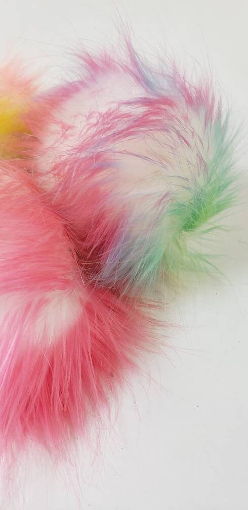 Faux Fur Pom Poms - Neon Colors with White Base (more pink)