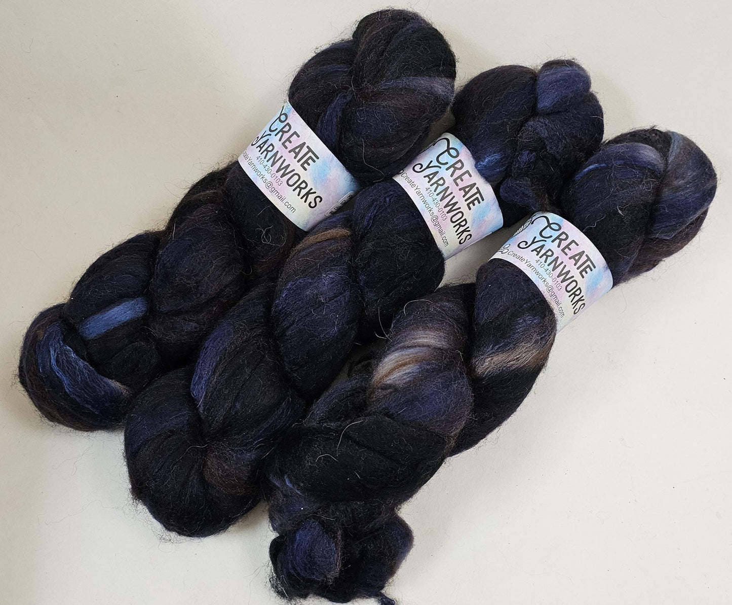 Navy in Merino/ Brown Alpaca/ Camel/ Mulberry Silk blend Top 4oz braid