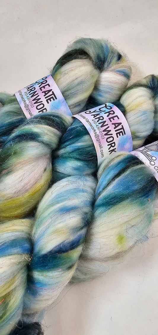 Oceans Deep in Superwash Merino & Stellina Blend 4oz braid