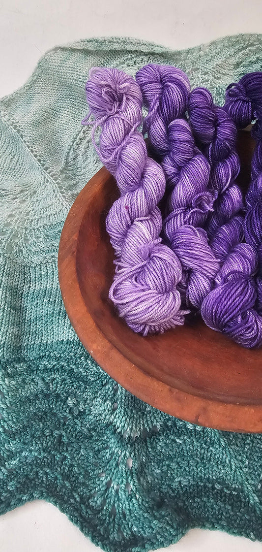 Gradient Knitted Shawl Kit in Purples - Pattern and Yarn Included