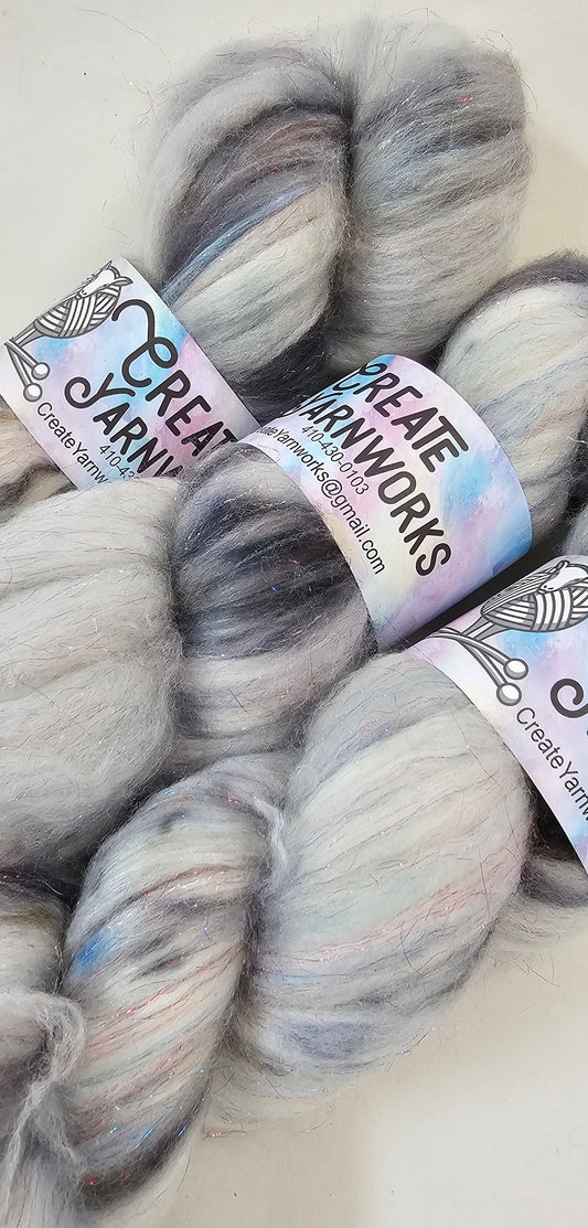Stormy Skies in Superwash Merino & Stellina Blend 4oz braid