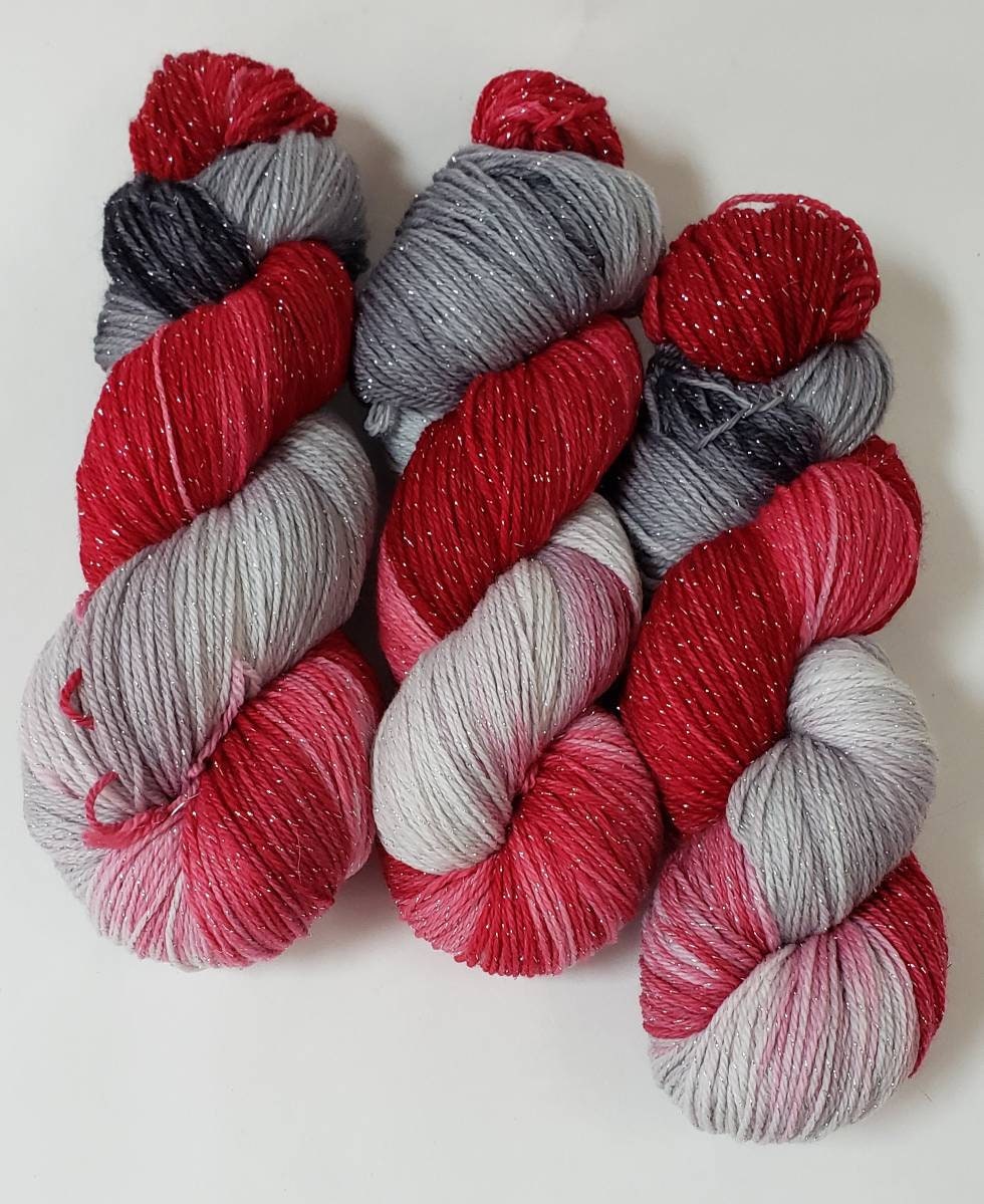 Crimson Slate in Silver Sparkle Superwash Merino Blend Fingering Weight Yarn