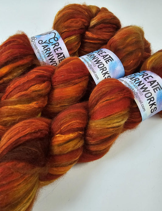 Pumpkin in Merino/ Brown Alpaca/ Camel/ Mulberry Silk blend Top 4oz braid