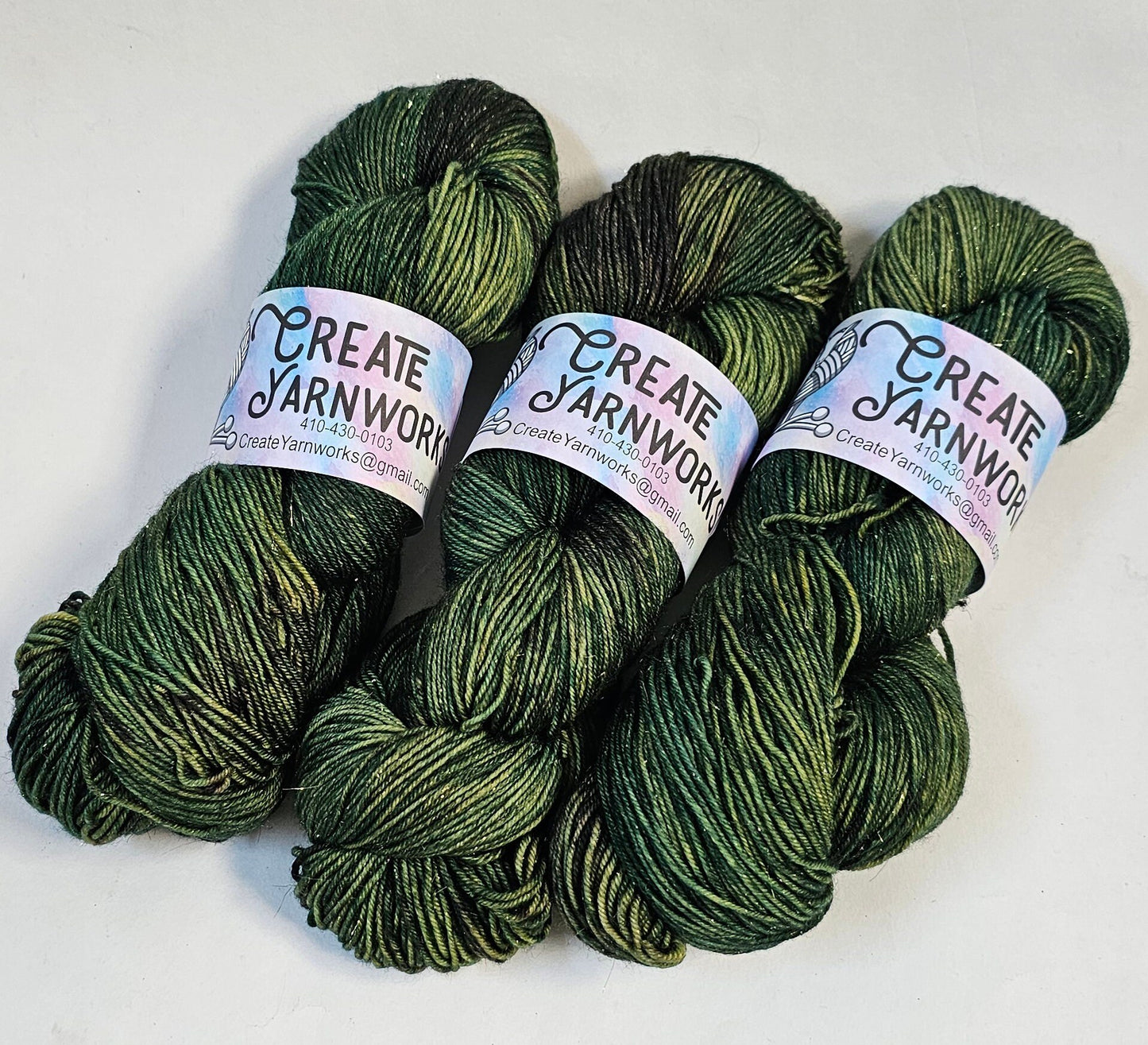 Mossy in Gold Sparkle Superwash Merino Blend Fingering Weight Yarn