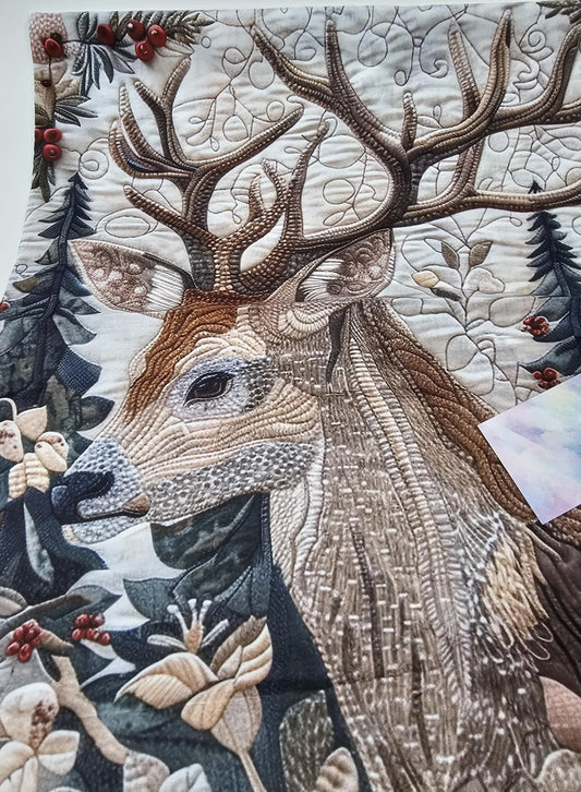Special - Decorative 18"x18" Pillow - Quilted Look Winter Deer 3