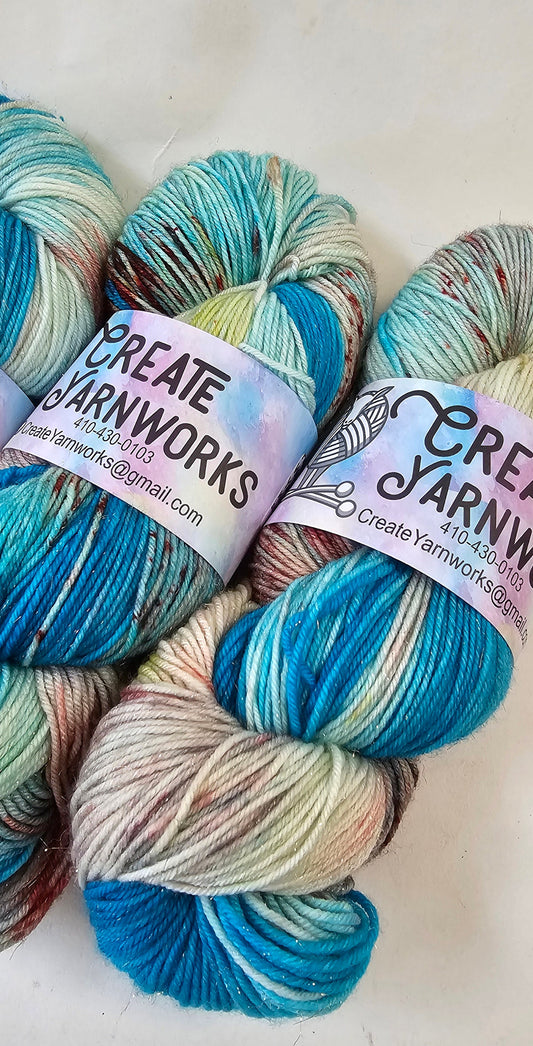 Rudee Inlet in Gold Sparkle Superwash Merino Blend Fingering Weight Yarn