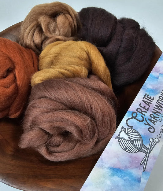 Browns in 23 micron Merino Fiber for Needle Felting, Wet Felting or Spinning