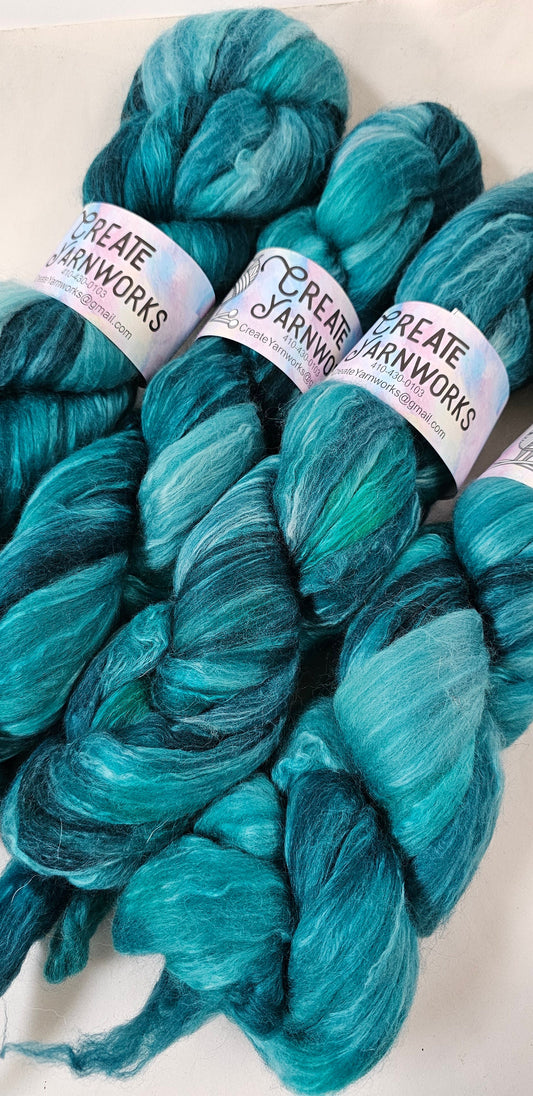 Tempting Teal in Merino/Milk Fiber 67/33 blend Top 4oz braid
