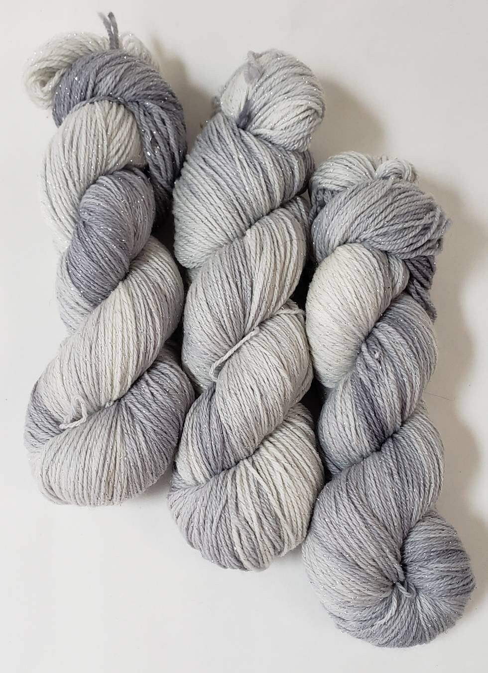 Stormy Skies in Silver Sparkle Superwash Merino Blend Fingering Weight Yarn