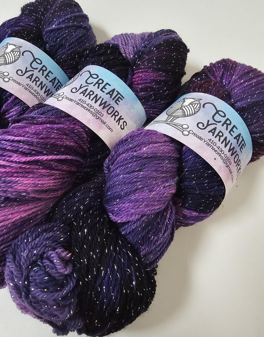 Purples Sparkle in Silver Sparkle Superwash Merino Blend Fingering Weight Yarn