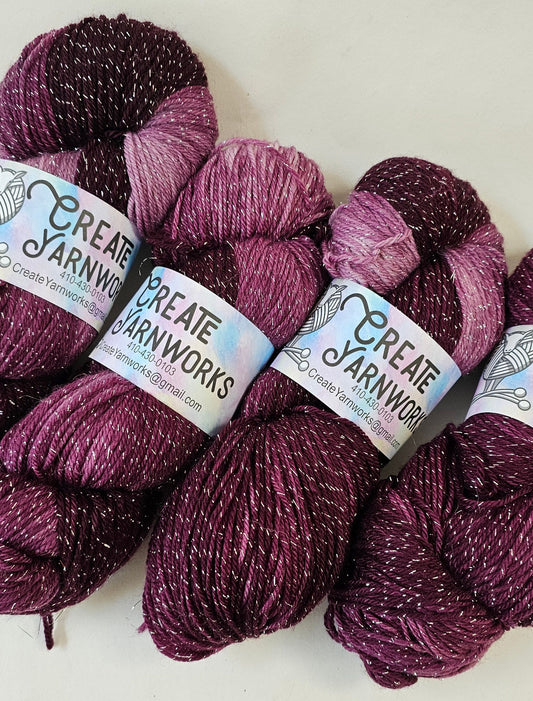 Wine Country in Silver Sparkle Superwash Merino Blend Fingering Weight Yarn