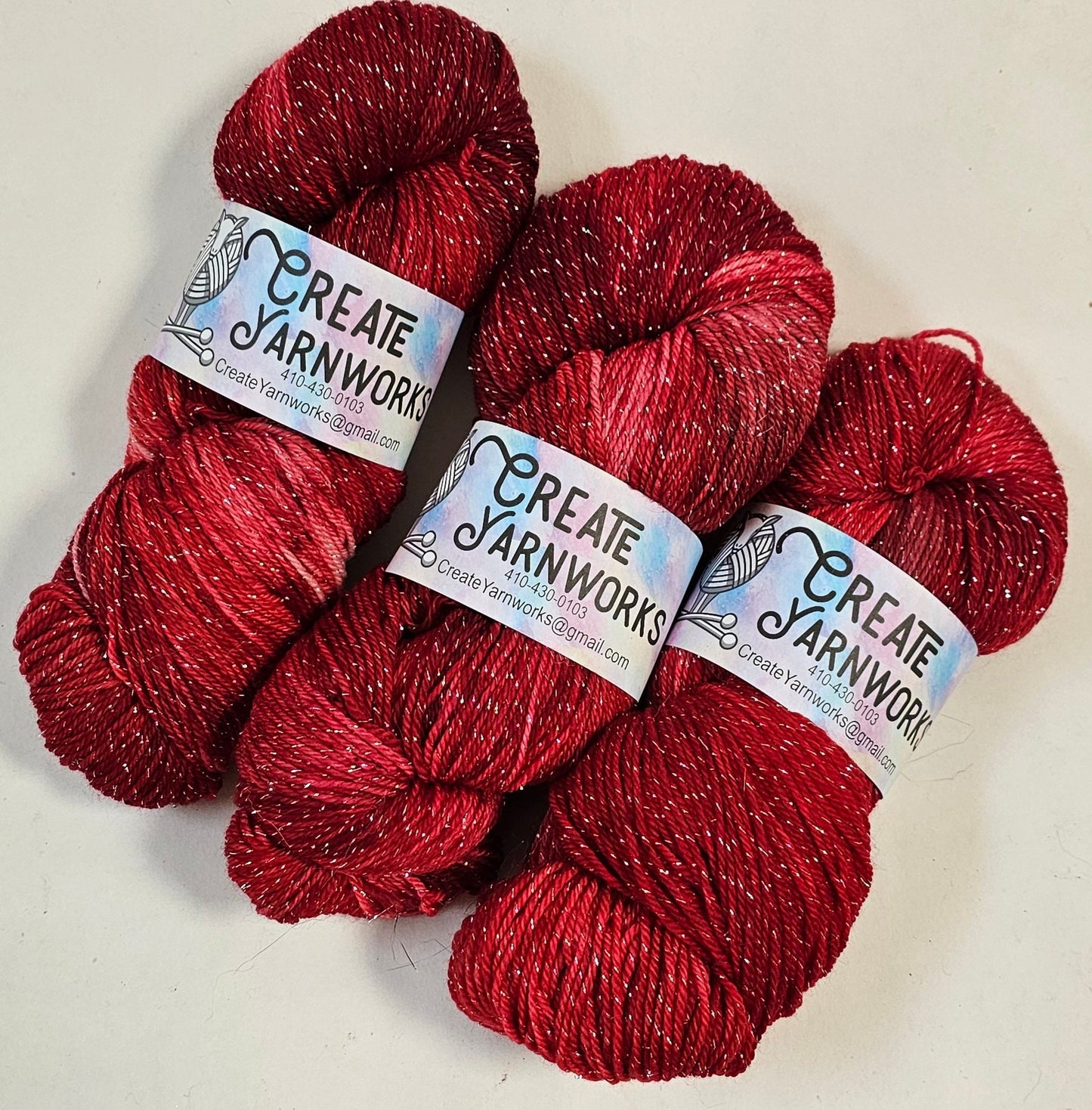 Ragin' Red in Silver Sparkle Superwash Merino Blend Fingering Weight Yarn