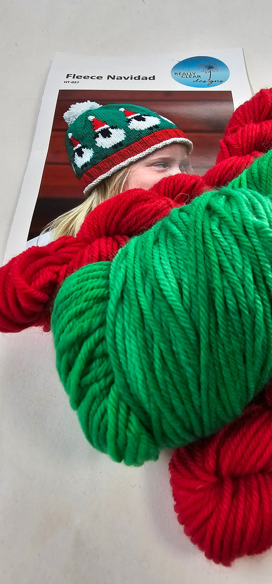 Fleece Navidad Knitted Hat Kit in Bright Colors - Pattern and Yarn Included