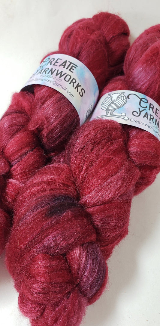 Ragin' Red in Polwarth/Tussah Silk 67/33 custom blend Top 4oz braid