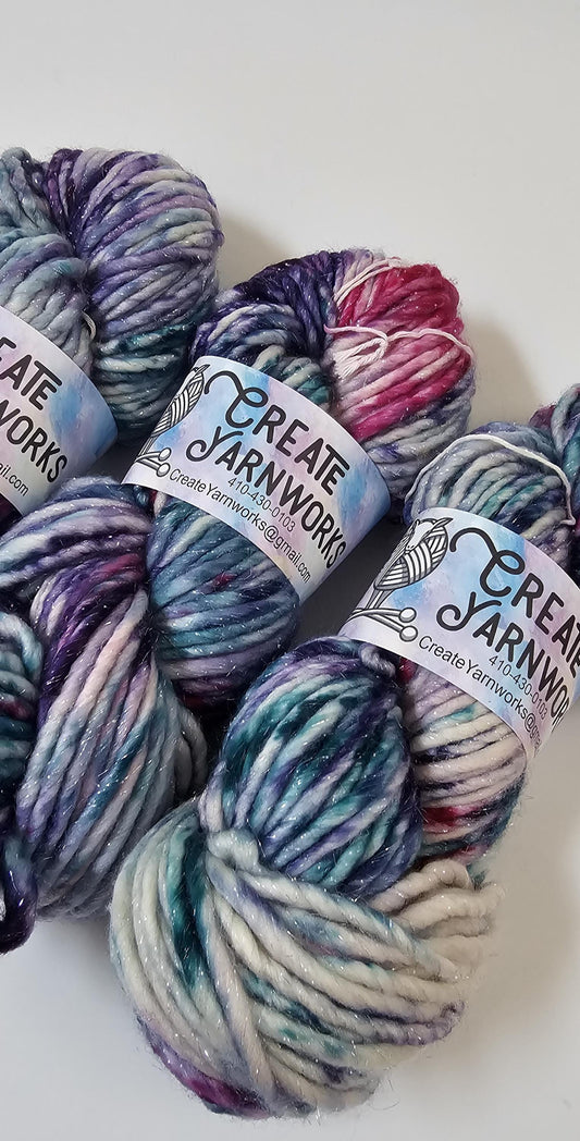 Jazzercise in Silver Sparkle Superwash Merino Blend Super Bulky Weight Yarn