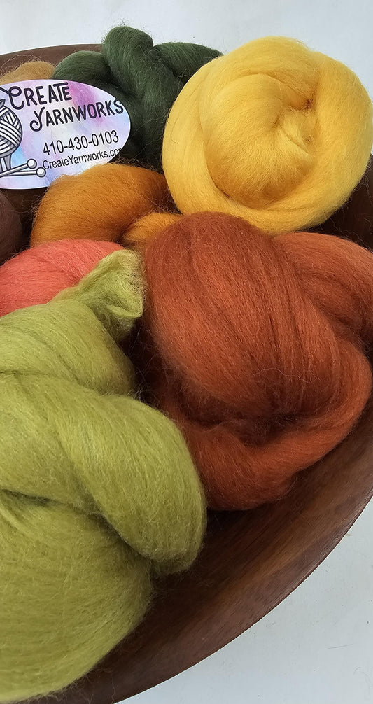 Happy Fall Y'all in 23 micron Merino Fiber for Needle Felting, Wet Felting, or Spinning