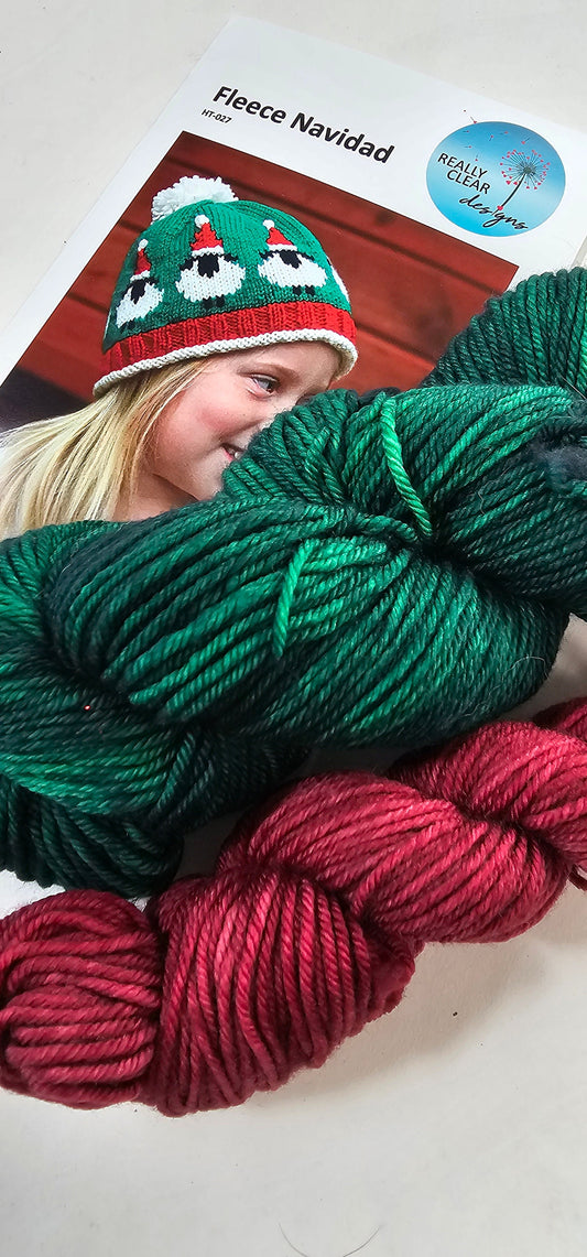 Fleece Navidad Knitted Hat Kit in Dark Colors - Pattern and Yarn Included