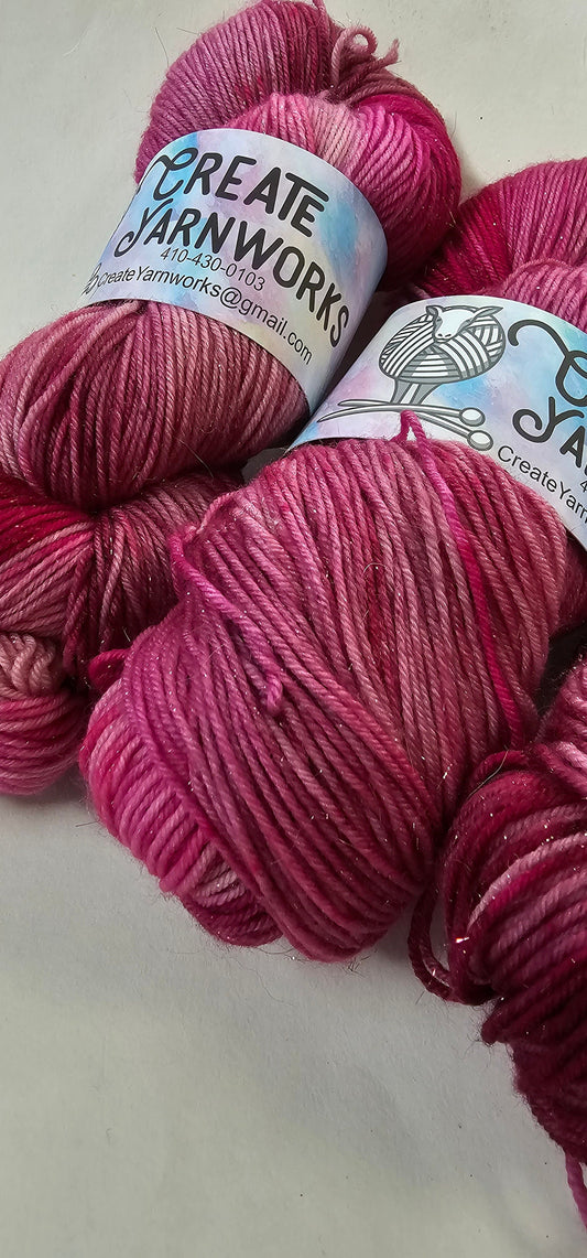 Raspberry Wine in Gold Sparkle Superwash Merino Blend Fingering Weight Yarn