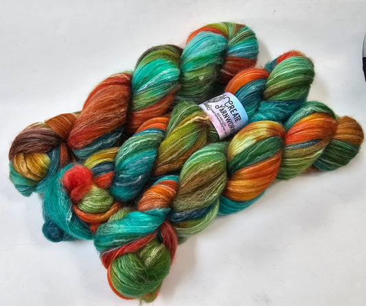 Tortoise Shell in BFL, Rose Fiber and Baby Alpaca Top Roving Blend 4oz braid