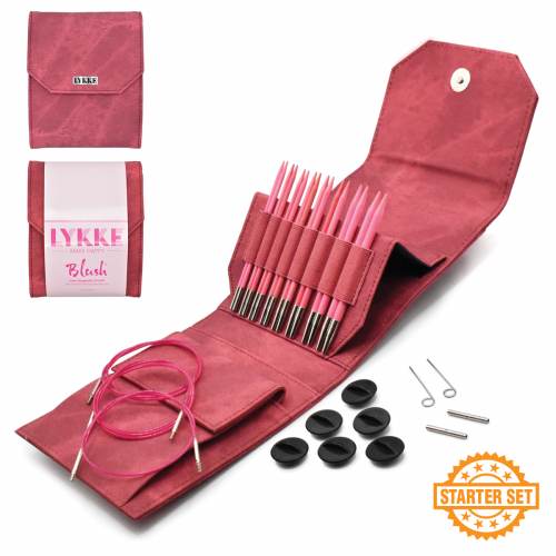 Lykke Blush 5" Interchangeable Circular Needles Starter Set in Crimson Denim Case