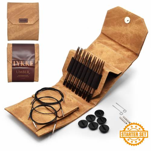 Lykke Umber 5" Interchangeable Circular Needles Starter Set in Umber Denim Case