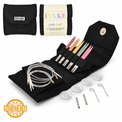 Lykke Colors 3.5" Interchangeable Circular Needles Starter Set in Black Vegan Suede Case