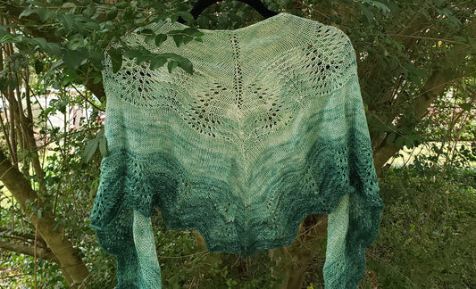 Gradient Knitted Shawl Kit in Forest Green Gradient - Pattern and Yarn Included