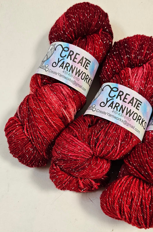 Ragin' Red in Silver Sparkle Superwash Merino Blend Fingering Weight Yarn