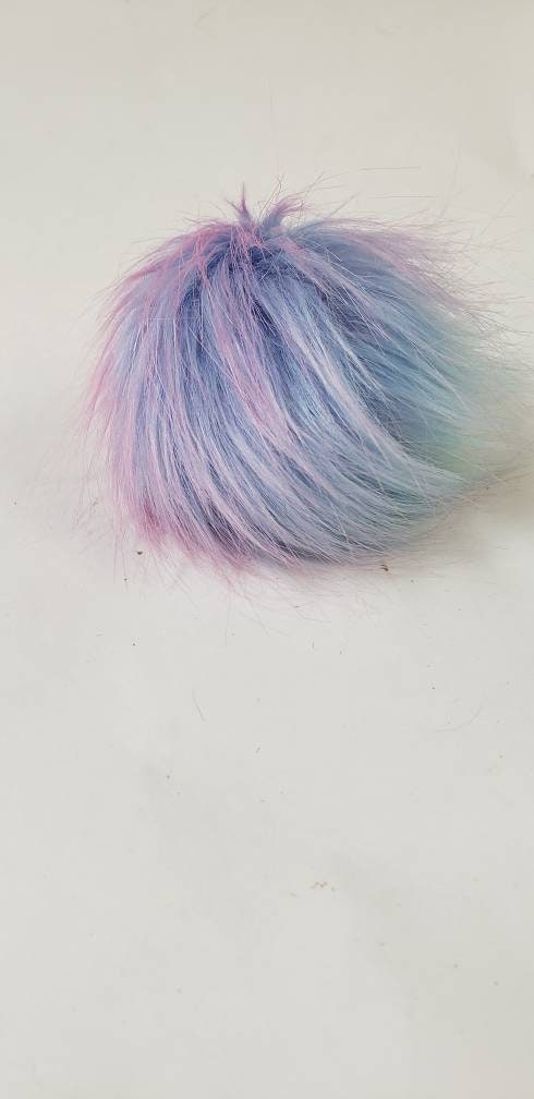 Faux Fur Pom Poms - Neon Colors with Blue Base