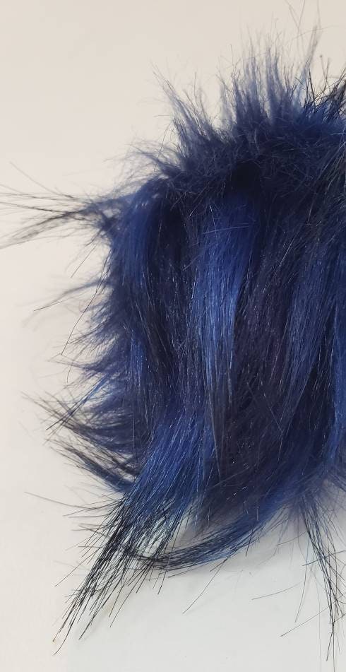 Faux Fur Pom Poms - Navy