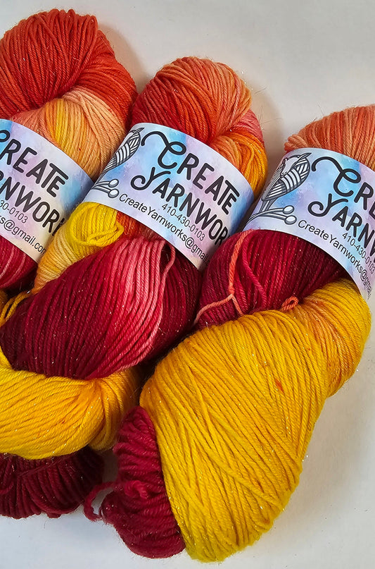 Some Like it Hot! in Gold Sparkle Superwash Merino Blend Fingering Weight Yarn