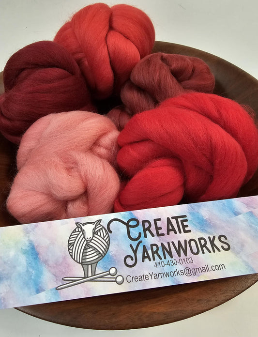 Reds in 23 micron Merino Fiber for Needle Felting, Wet Felting, or Spinning