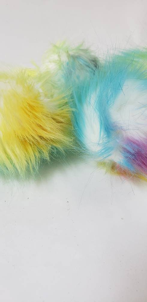 Faux Fur Pom Poms - Neon Colors with White Base (more blue and yellow)