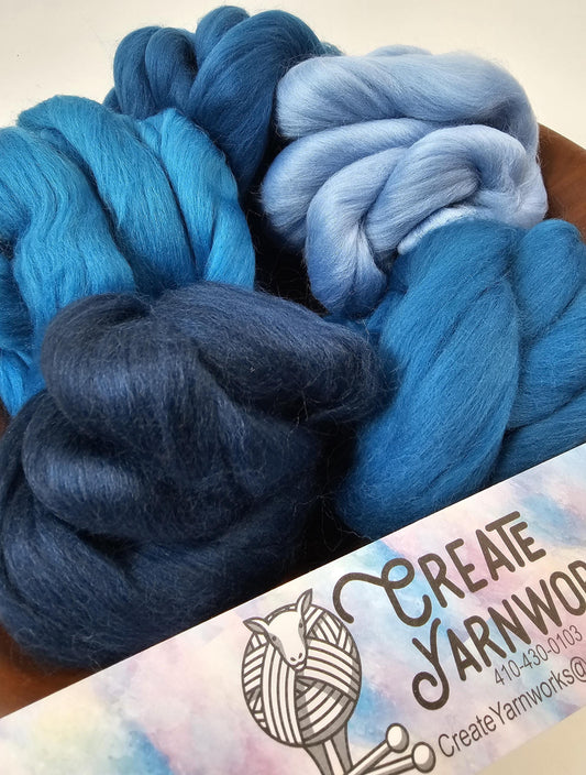 Blues in 23 micron Merino Fiber for Needle Felting, Wet Felting, or Spinning