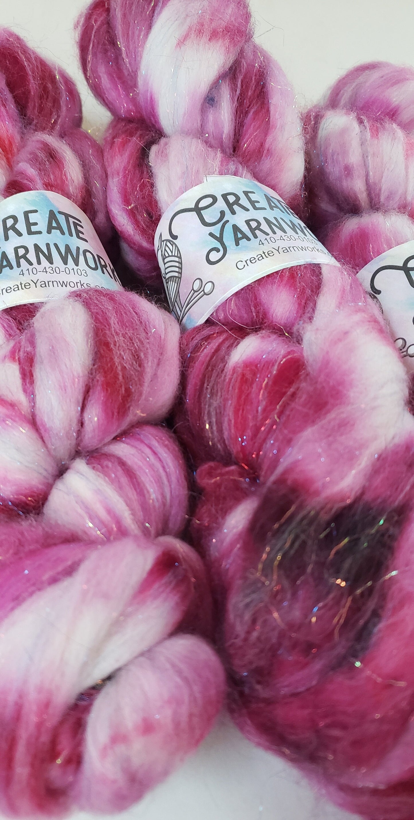 Pretty in Pink in Superwash Merino & Stellina Blend 4oz braid