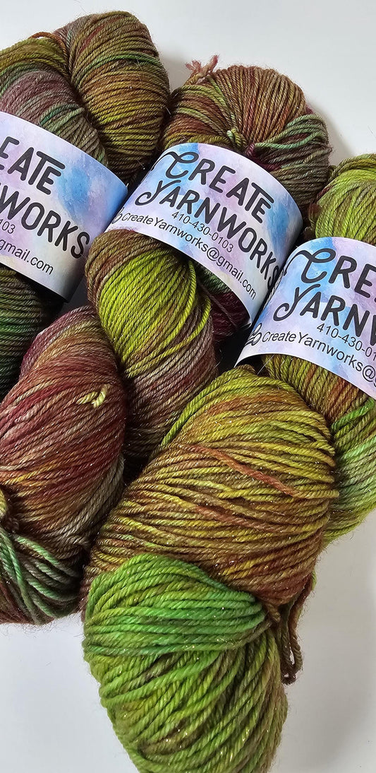 Pretty as a Peacock in Gold Sparkle Superwash Merino Blend Fingering Weight Yarn