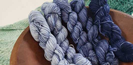 Gradient Knitted Shawl Kit in Navy Blue - Pattern and Yarn Included