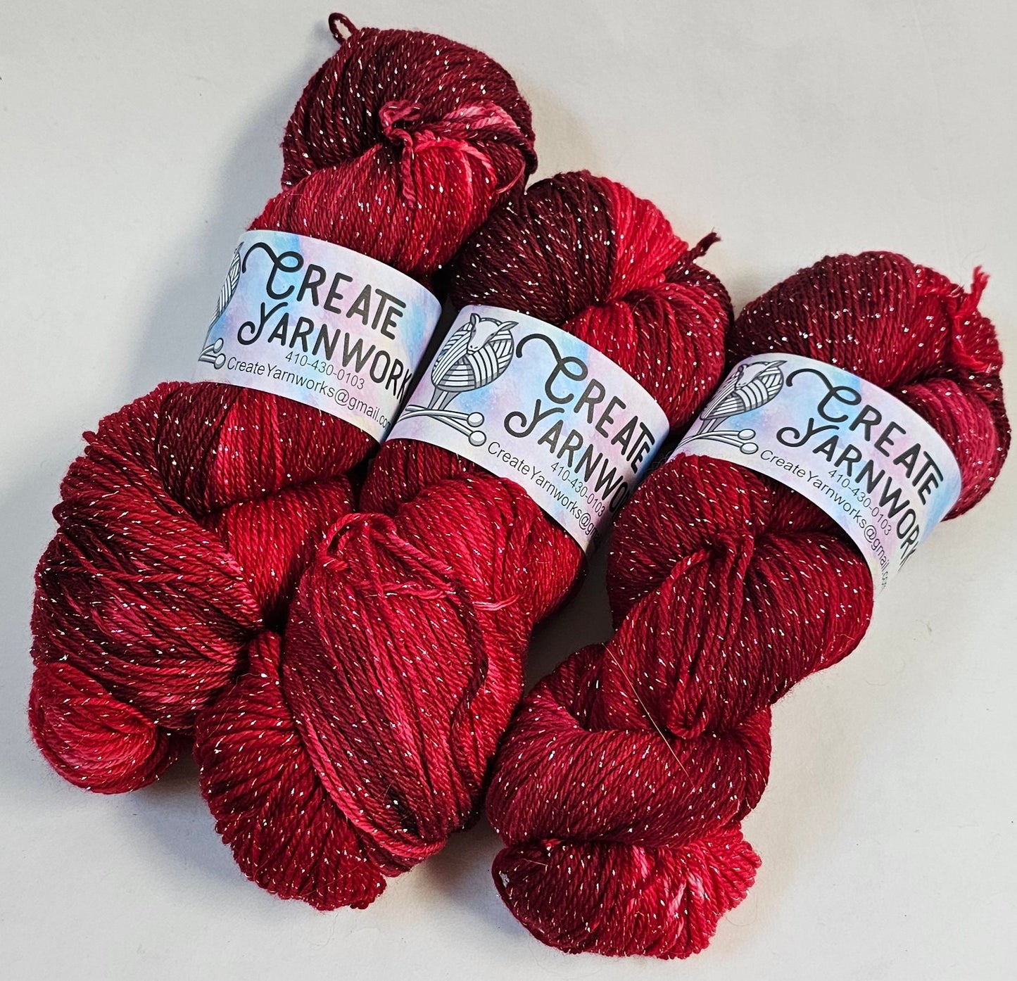 Ragin' Red in Silver Sparkle Superwash Merino Blend Fingering Weight Yarn