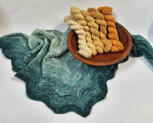 Gradient Knitted Shawl Kit in Goldilocks Gradient - Pattern and Yarn Included