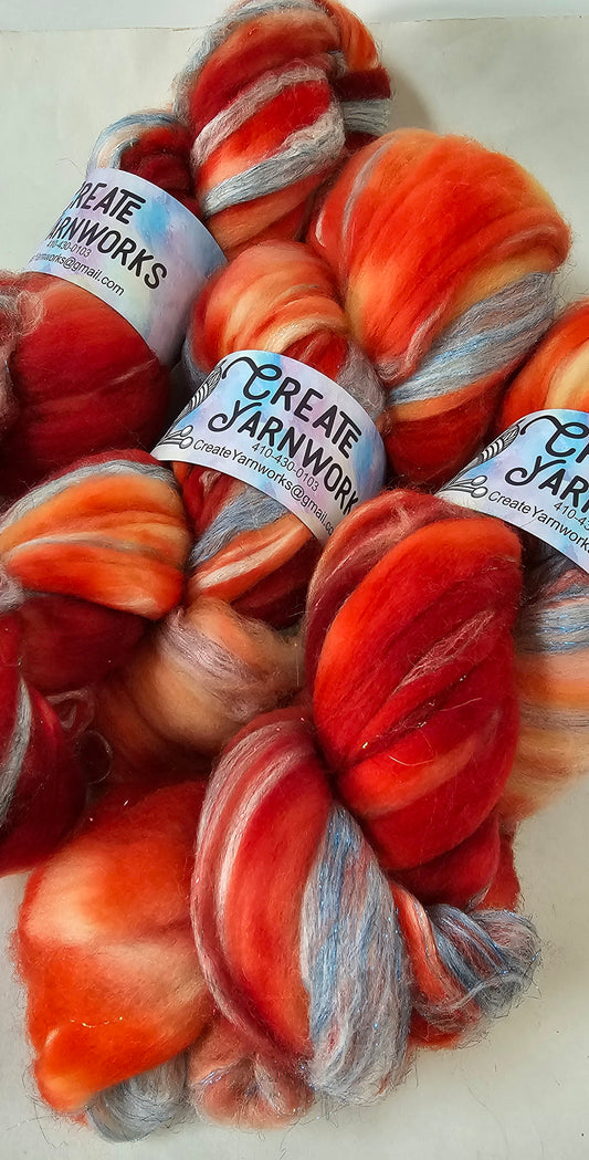 Pumpkin in Superwash Merino & Stellina Blend 4oz braid