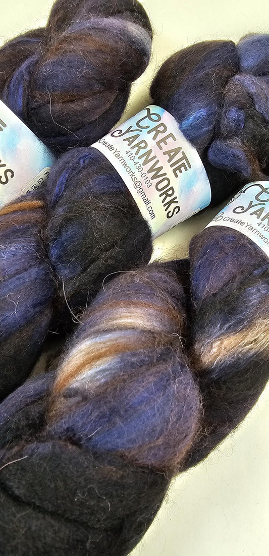 Navy in Merino/ Brown Alpaca/ Camel/ Mulberry Silk blend Top 4oz braid