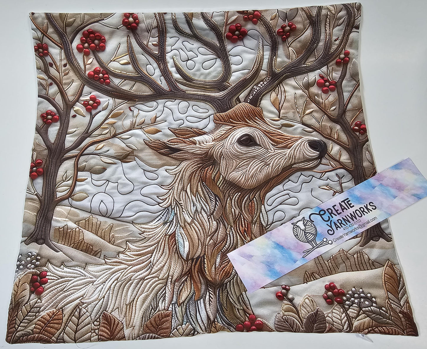 Special - Decorative 18"x18" Pillow - Quilted Look Winter Deer 2