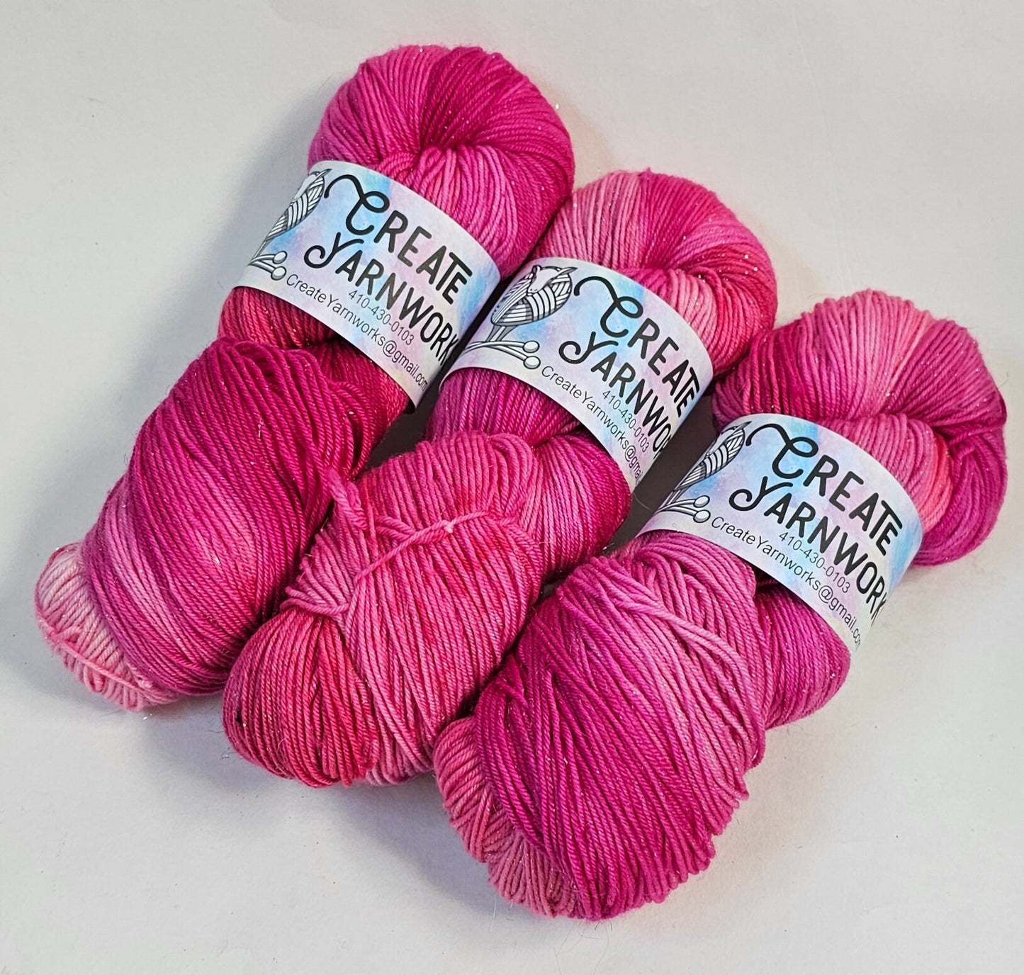 Pretty in Pink in Gold Sparkle Superwash Merino Blend Fingering Weight Yarn