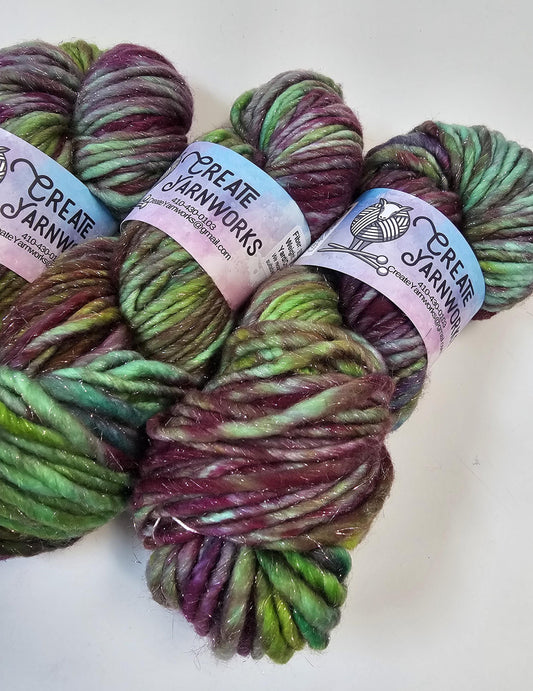 Pretty as a Peacock in Silver Sparkle Superwash Merino Blend Super Bulky Weight Yarn