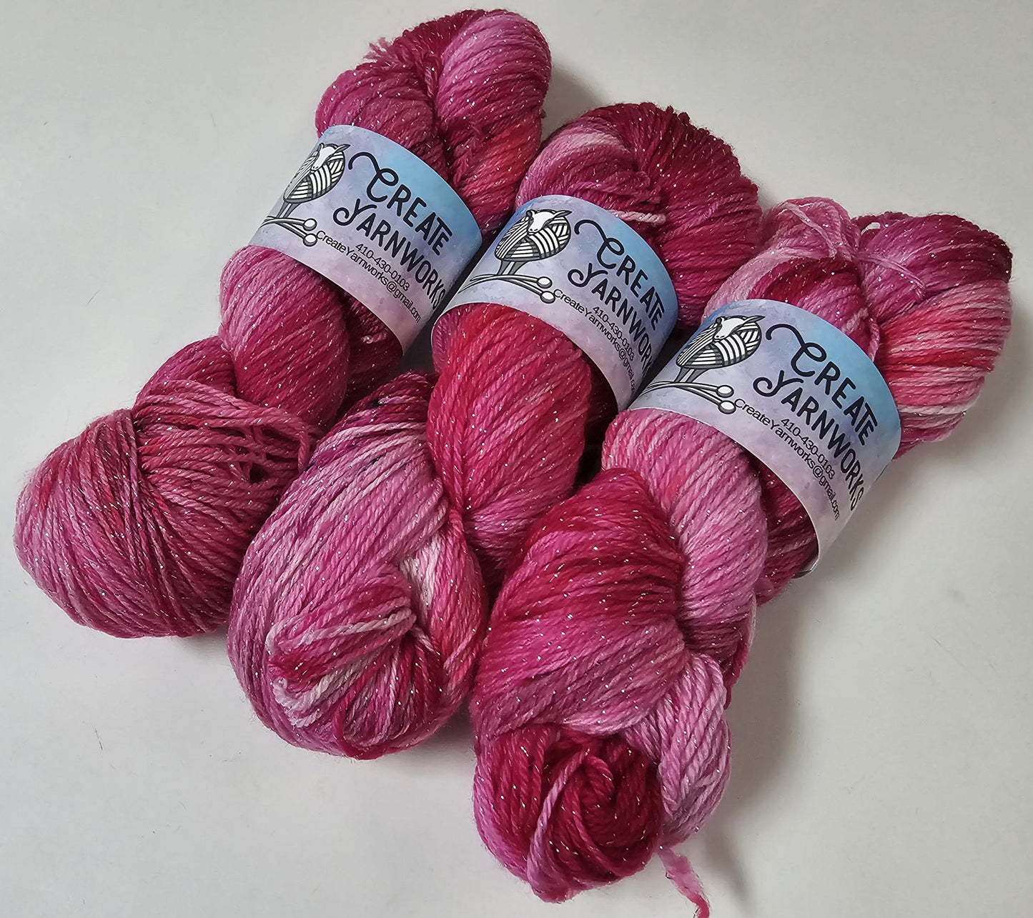 Pretty in Pink in Silver Sparkle Superwash Merino Blend Fingering Weight Yarn