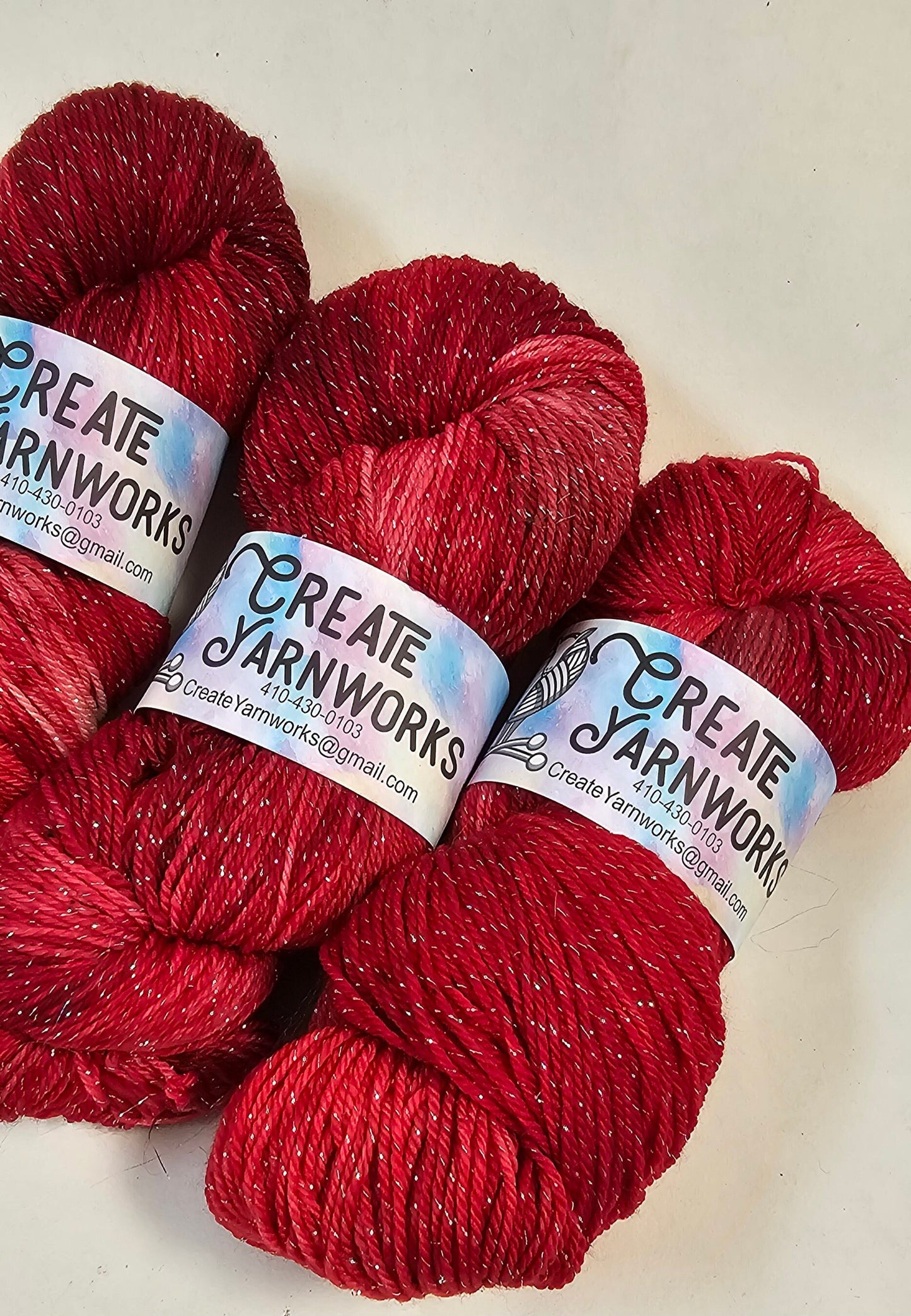 Ragin' Red in Silver Sparkle Superwash Merino Blend Fingering Weight Yarn