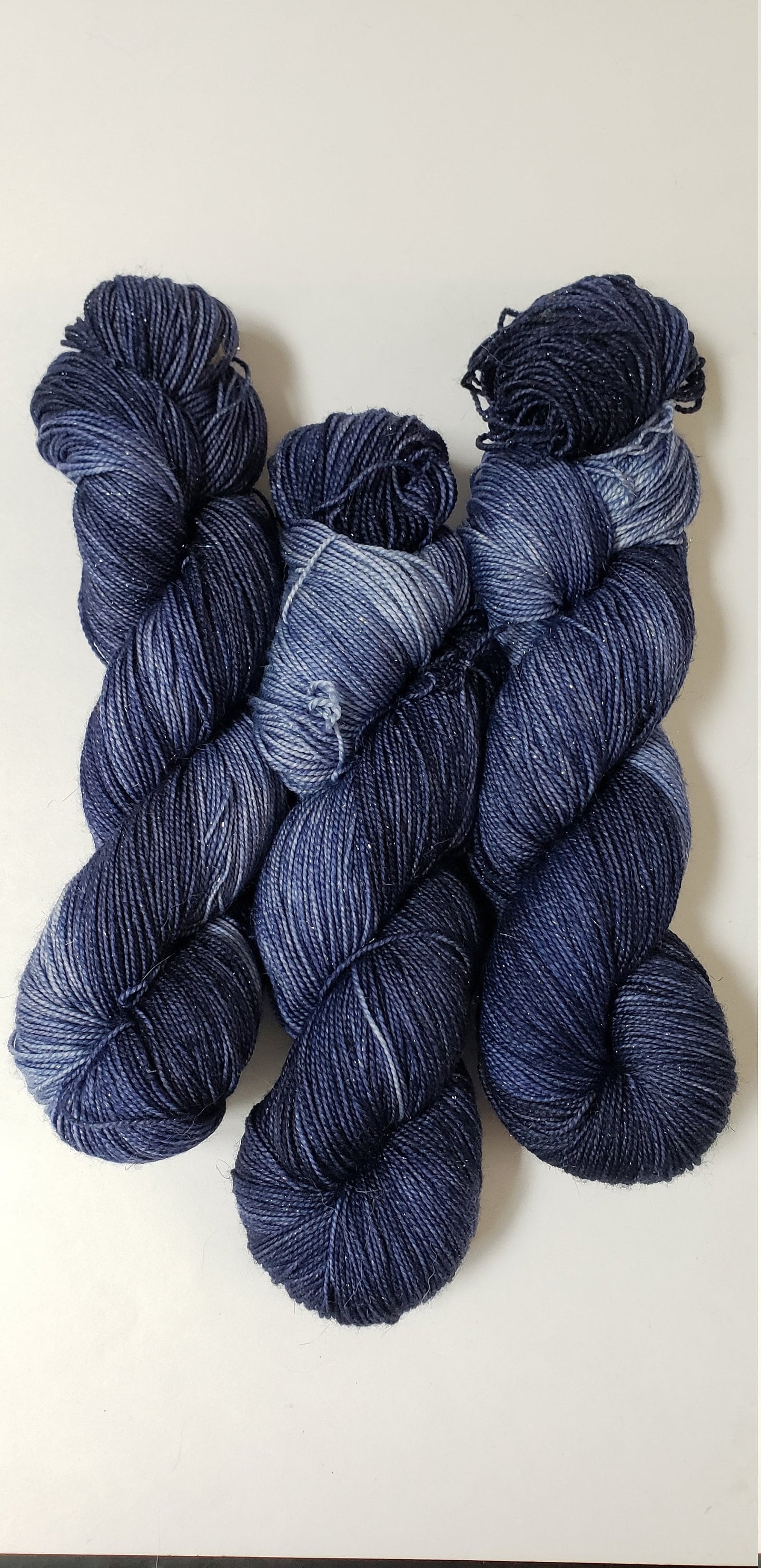 Navy in Gold Sparkle Superwash Merino Blend Fingering Weight Yarn