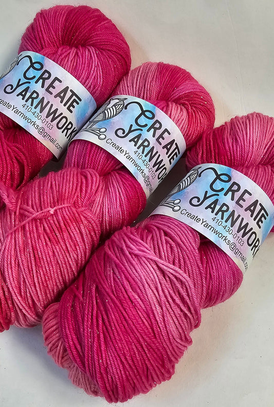 Pretty in Pink in Gold Sparkle Superwash Merino Blend Fingering Weight Yarn