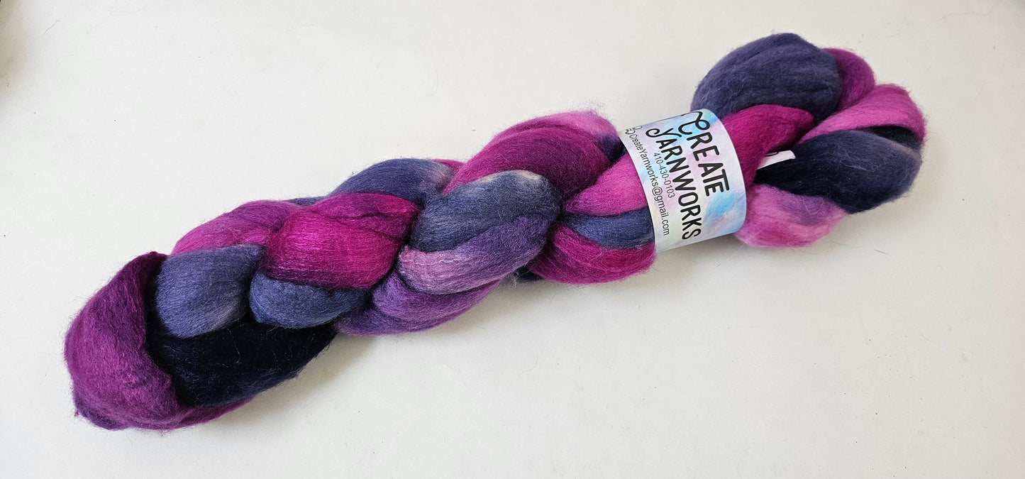 Aurora in Polwarth/Tussah Silk 67/33 custom blend Top 4oz braid
