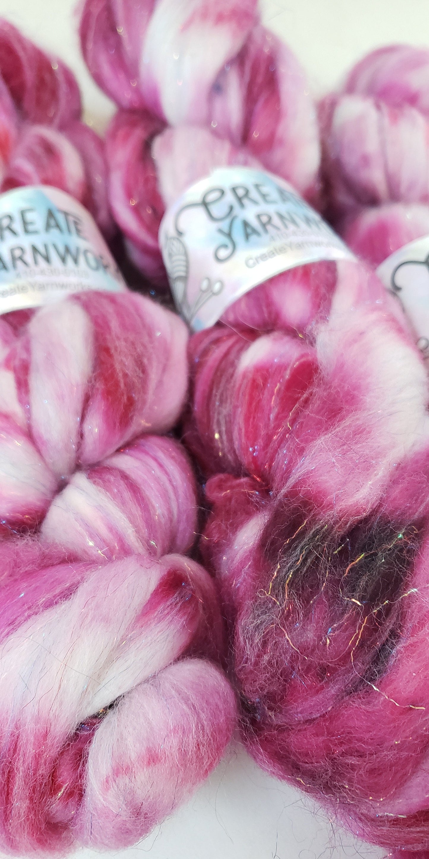 Pretty in Pink in Superwash Merino & Stellina Blend 4oz braid